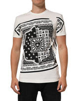 T-shirt homme en coton blanc Dolce &amp; Gabbana avec imprimé bandana et logo.