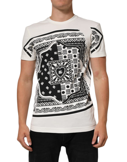 T-shirt homme en coton blanc Dolce &amp; Gabbana avec imprimé bandana et logo.