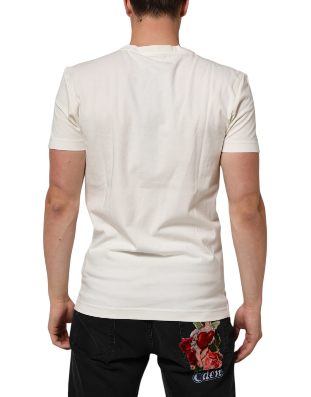 T-shirt homme en coton blanc Dolce &amp; Gabbana avec imprimé bandana et logo.