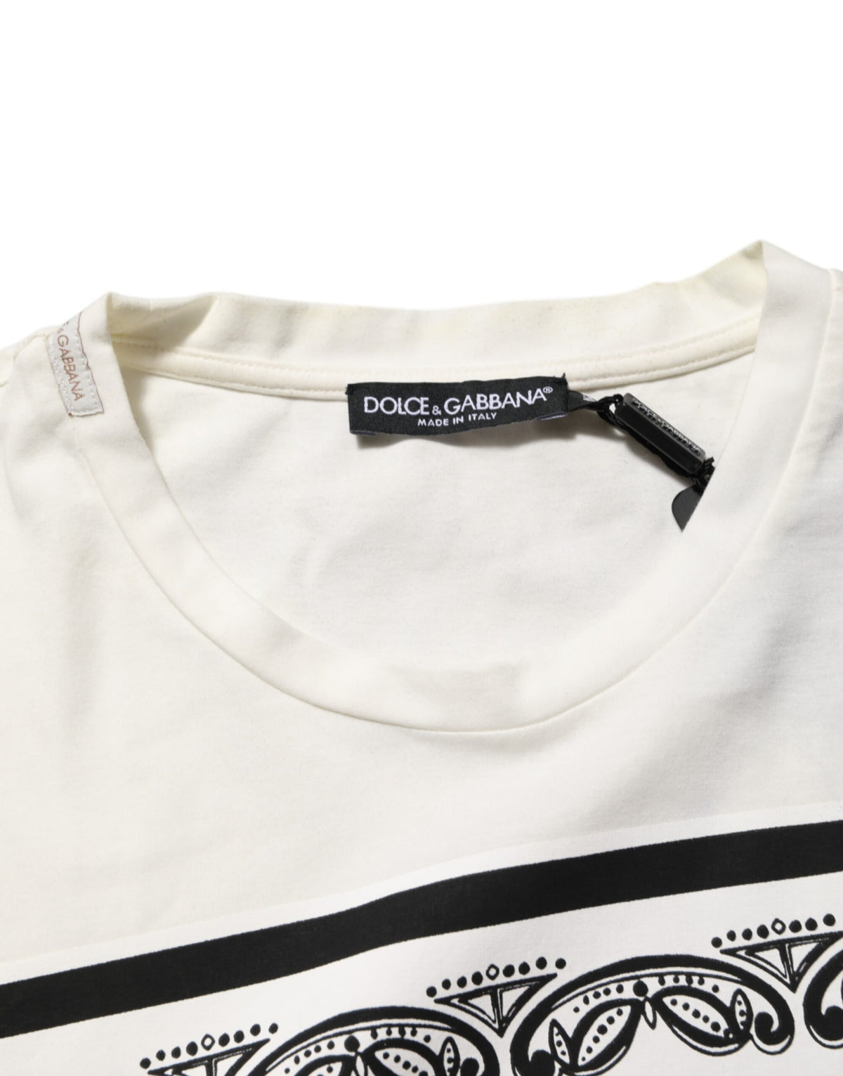 T-shirt homme en coton blanc Dolce &amp; Gabbana avec imprimé bandana et logo.