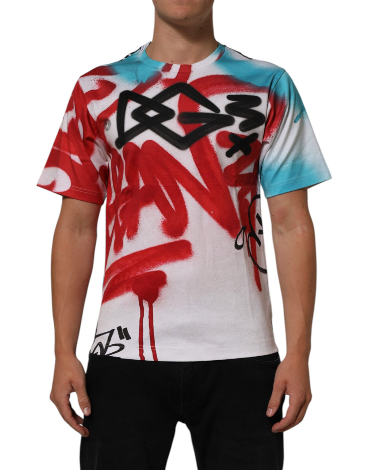 T-shirt Dolce &amp; Gabbana blanc à manches courtes et col rond, motif graffiti