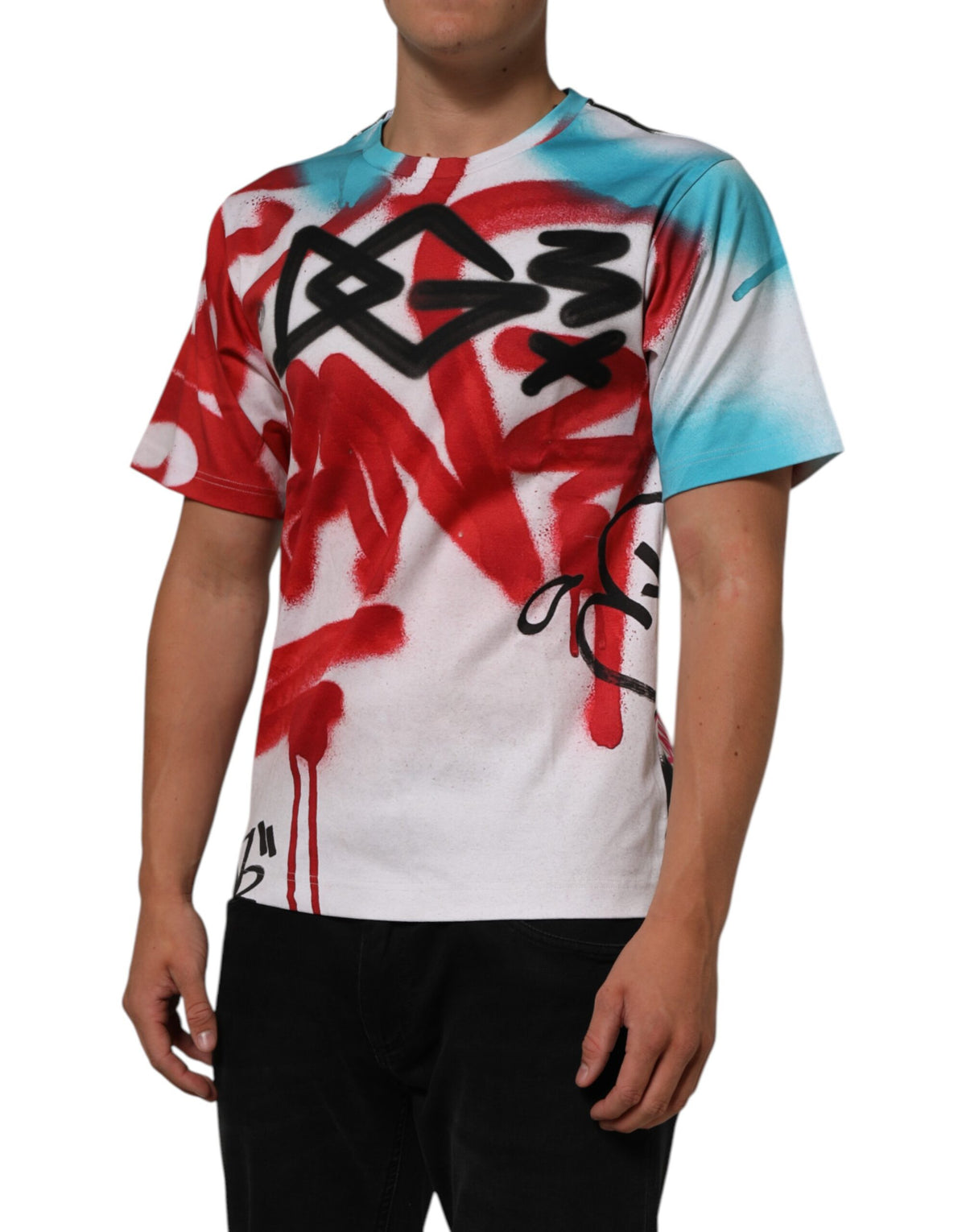 T-shirt Dolce &amp; Gabbana blanc à manches courtes et col rond, motif graffiti
