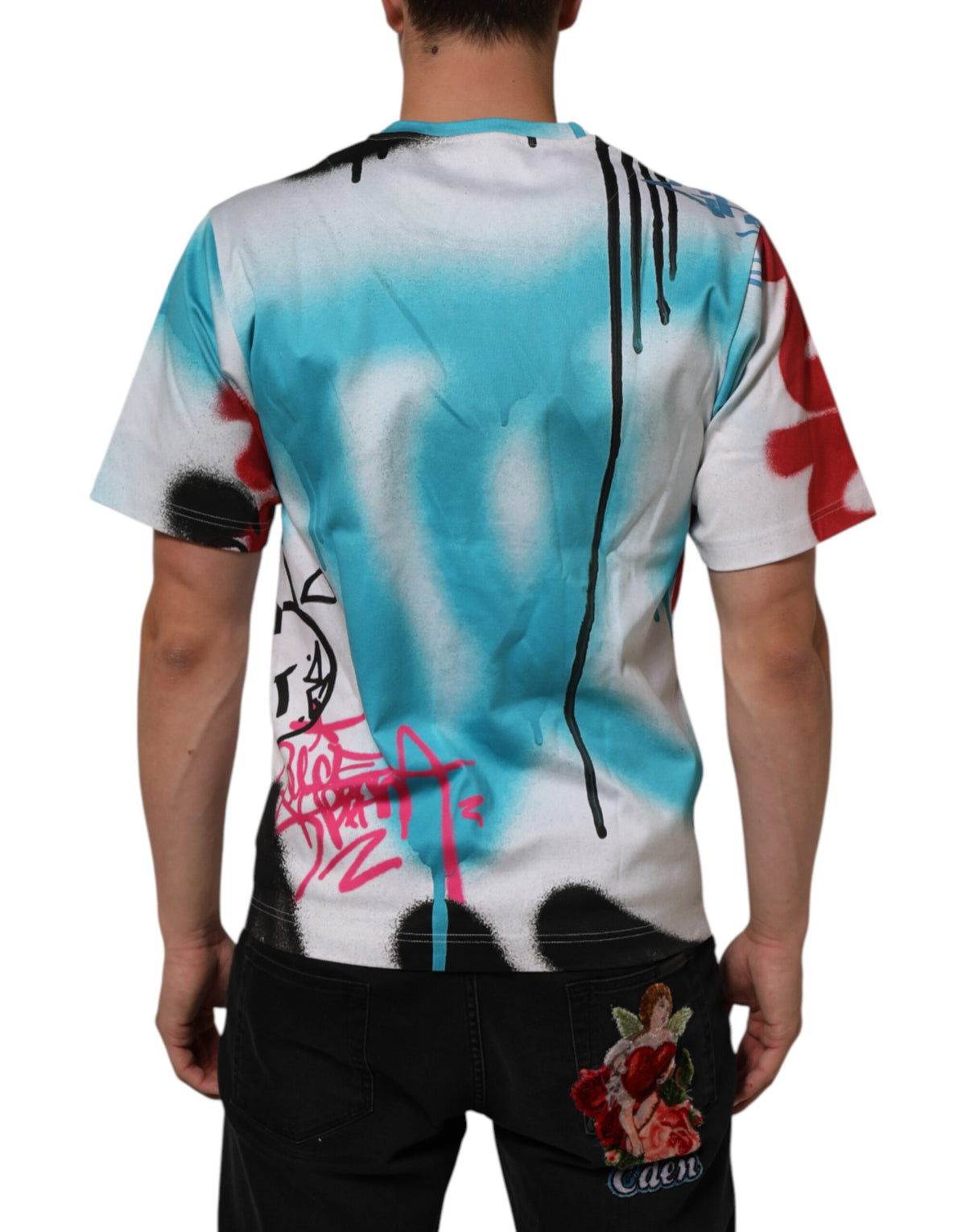 T-shirt Dolce &amp; Gabbana blanc à manches courtes et col rond, motif graffiti
