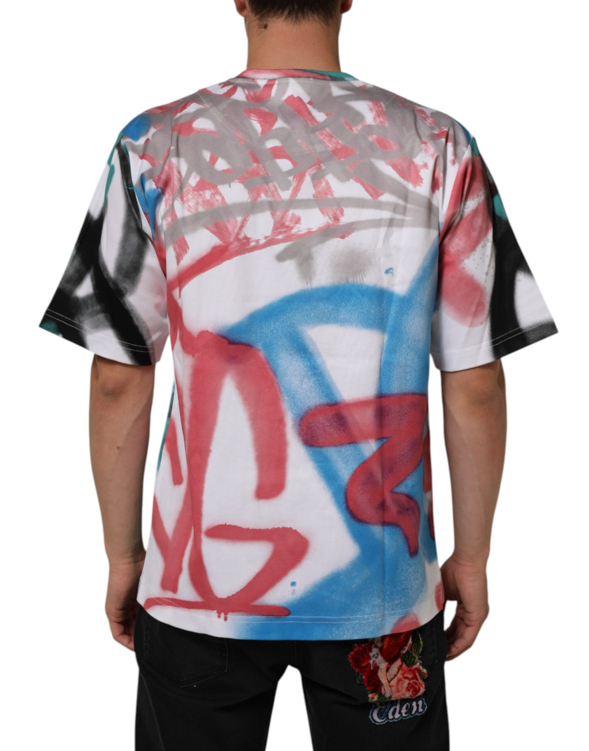 T-shirt Dolce &amp; Gabbana blanc à manches courtes et col rond, motif graffiti