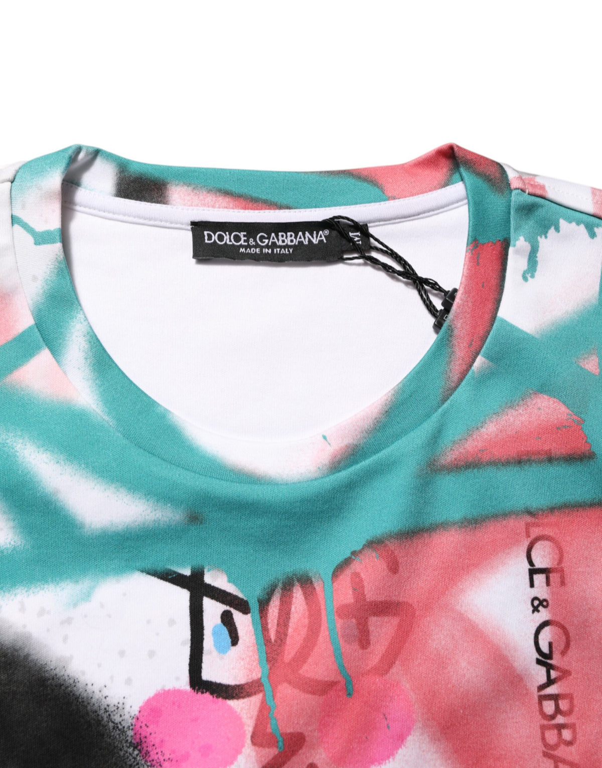 T-shirt Dolce &amp; Gabbana blanc à manches courtes et col rond, motif graffiti