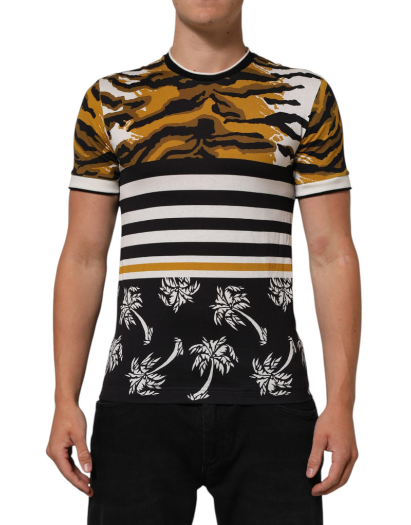 T-shirt Dolce &amp; Gabbana multicolore à motif léopard et feuilles de palmier pour homme, col rond