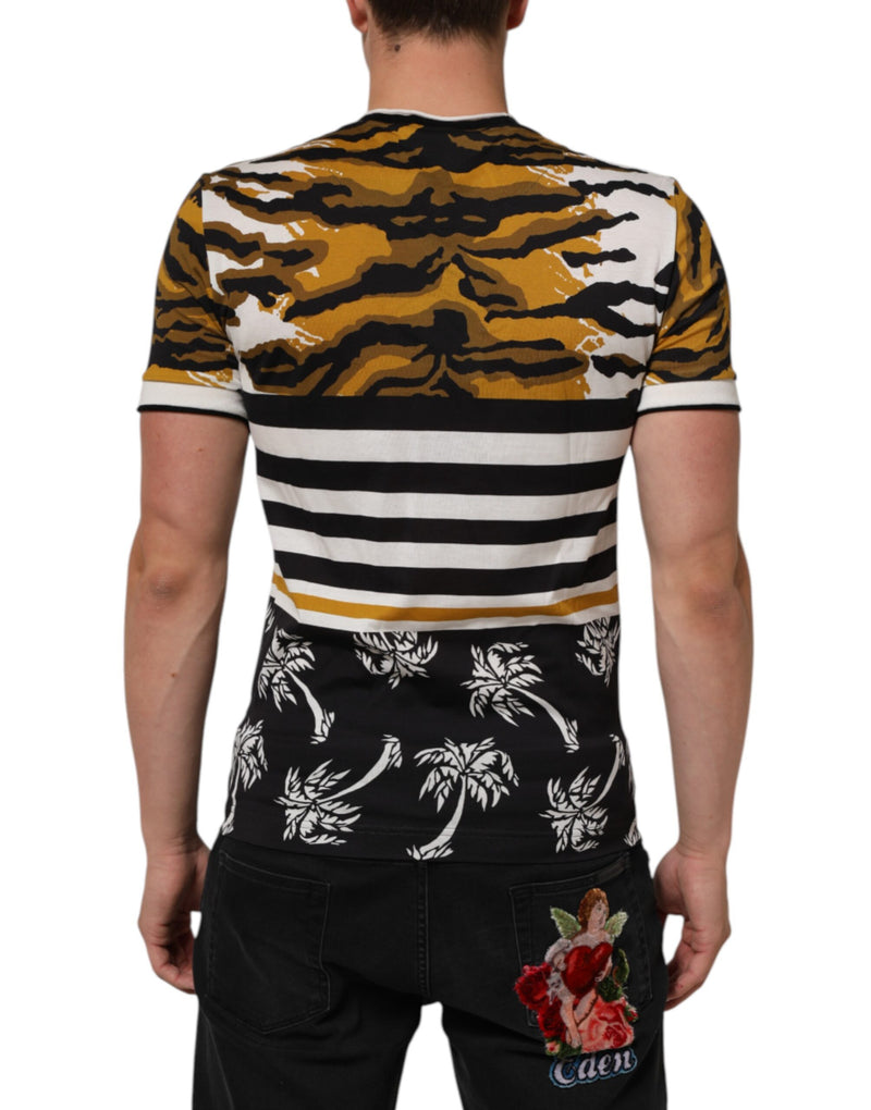 T-shirt Dolce &amp; Gabbana multicolore à motif léopard et feuilles de palmier pour homme, col rond