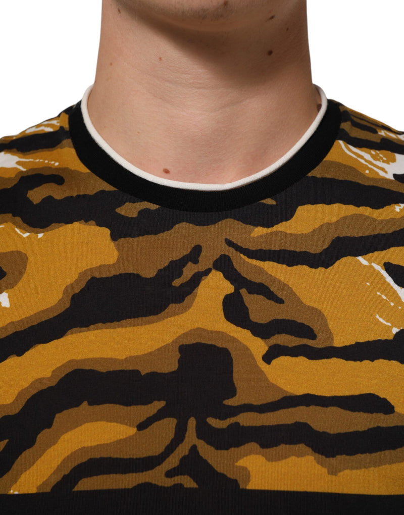 T-shirt Dolce &amp; Gabbana multicolore à motif léopard et feuilles de palmier pour homme, col rond