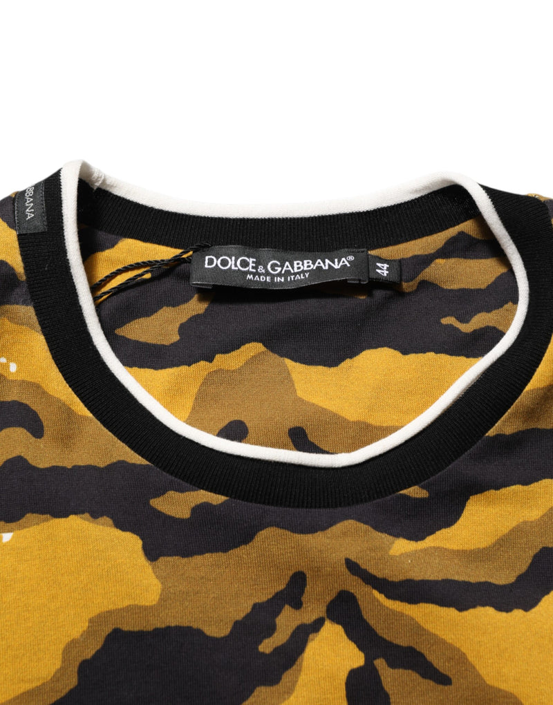 T-shirt Dolce &amp; Gabbana multicolore à motif léopard et feuilles de palmier pour homme, col rond