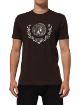 T-shirt Dolce &amp; Gabbana marron à col rond pour homme, imprimé pièces de laurier