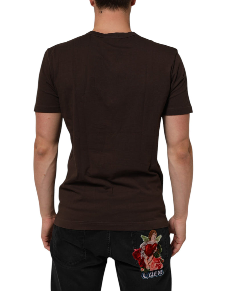T-shirt Dolce &amp; Gabbana marron à col rond pour homme, imprimé pièces de laurier