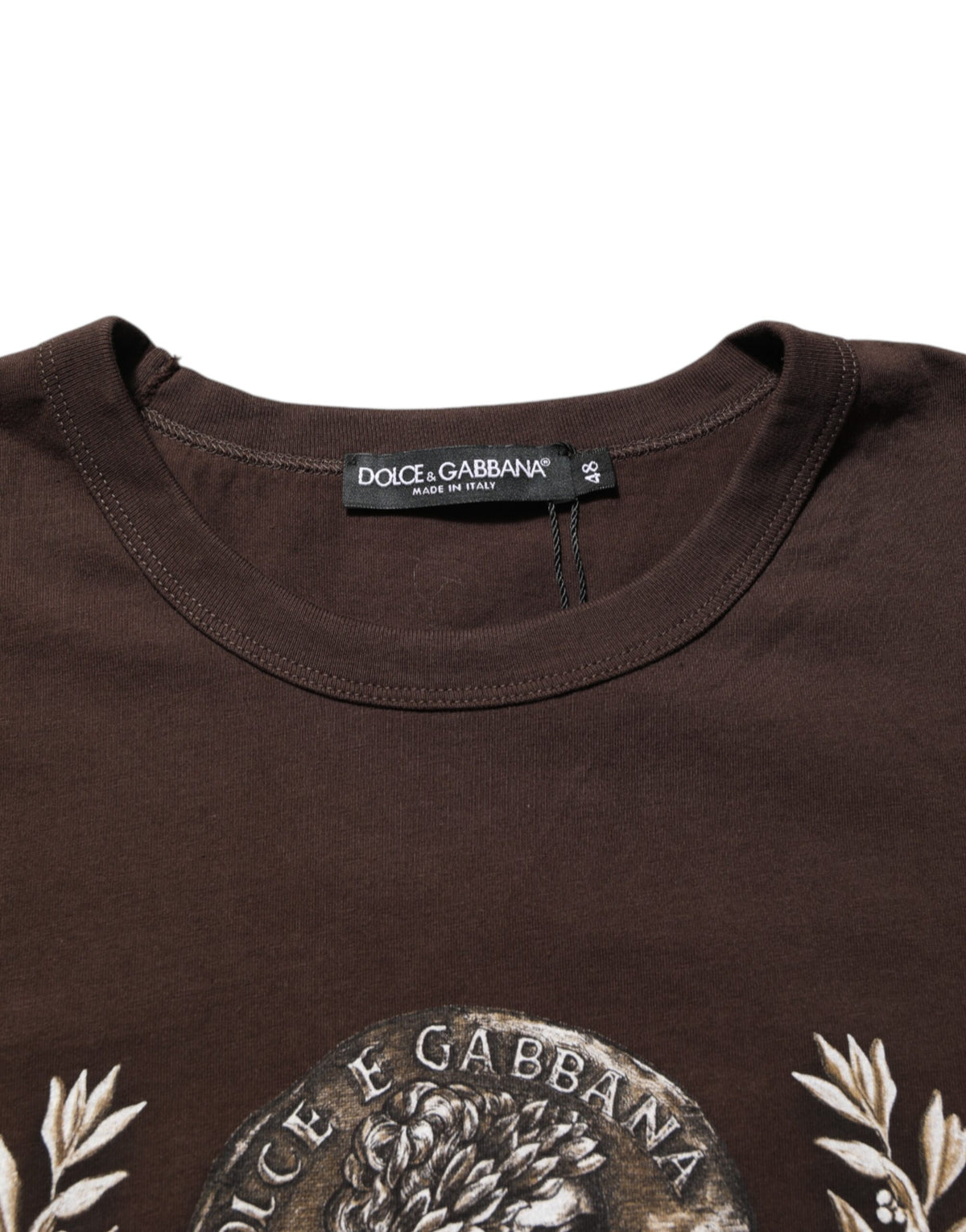 T-shirt Dolce &amp; Gabbana marron à col rond pour homme, imprimé pièces de laurier