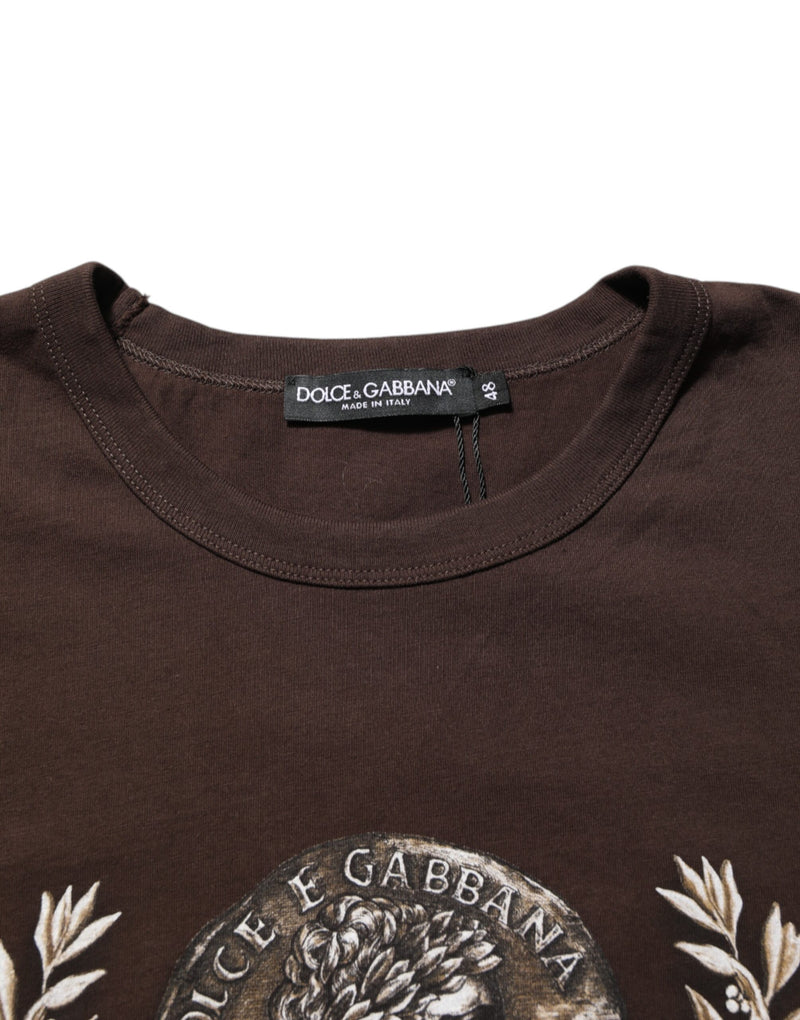 T-shirt Dolce &amp; Gabbana marron à col rond pour homme, imprimé pièces de laurier