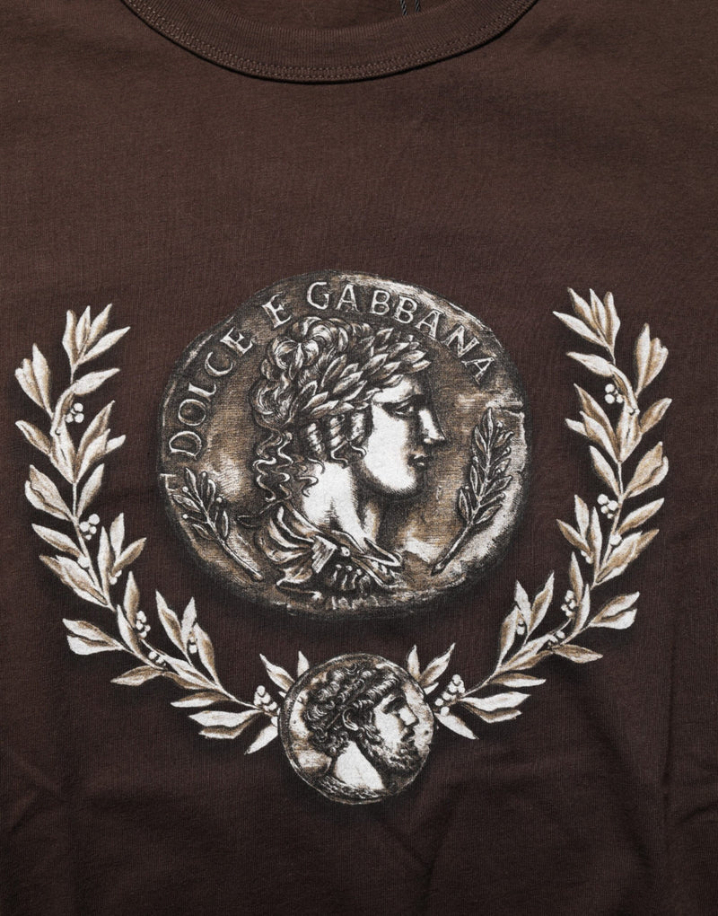 T-shirt Dolce &amp; Gabbana marron à col rond pour homme, imprimé pièces de laurier