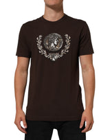 T-shirt Dolce &amp; Gabbana marron à col rond pour homme, imprimé pièces de laurier