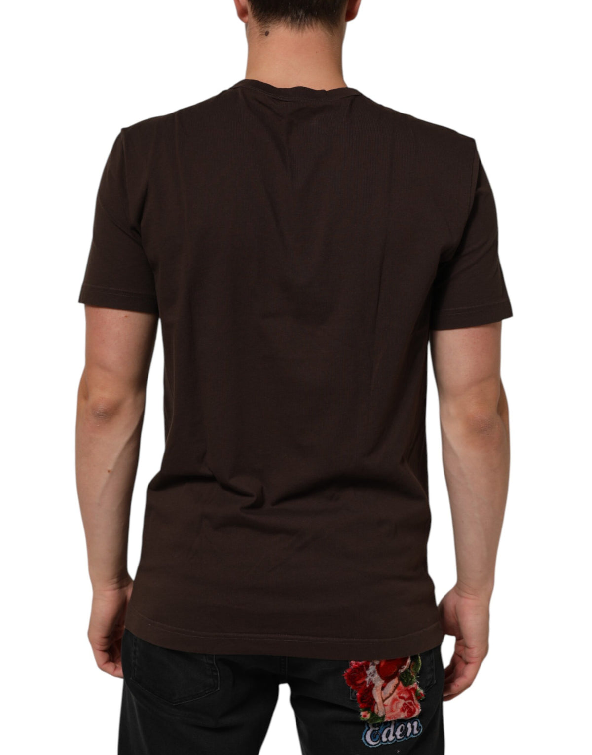 T-shirt Dolce &amp; Gabbana marron à col rond pour homme, imprimé pièces de laurier