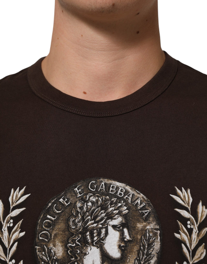 T-shirt Dolce &amp; Gabbana marron à col rond pour homme, imprimé pièces de laurier