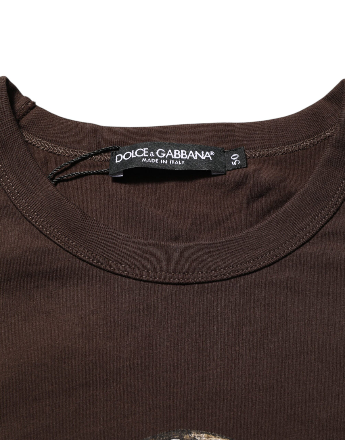 T-shirt Dolce &amp; Gabbana marron à col rond pour homme, imprimé pièces de laurier