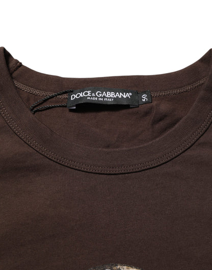 Dolce & Gabbana Brown Coin Laurel Print Men Crew Neck T-shirt