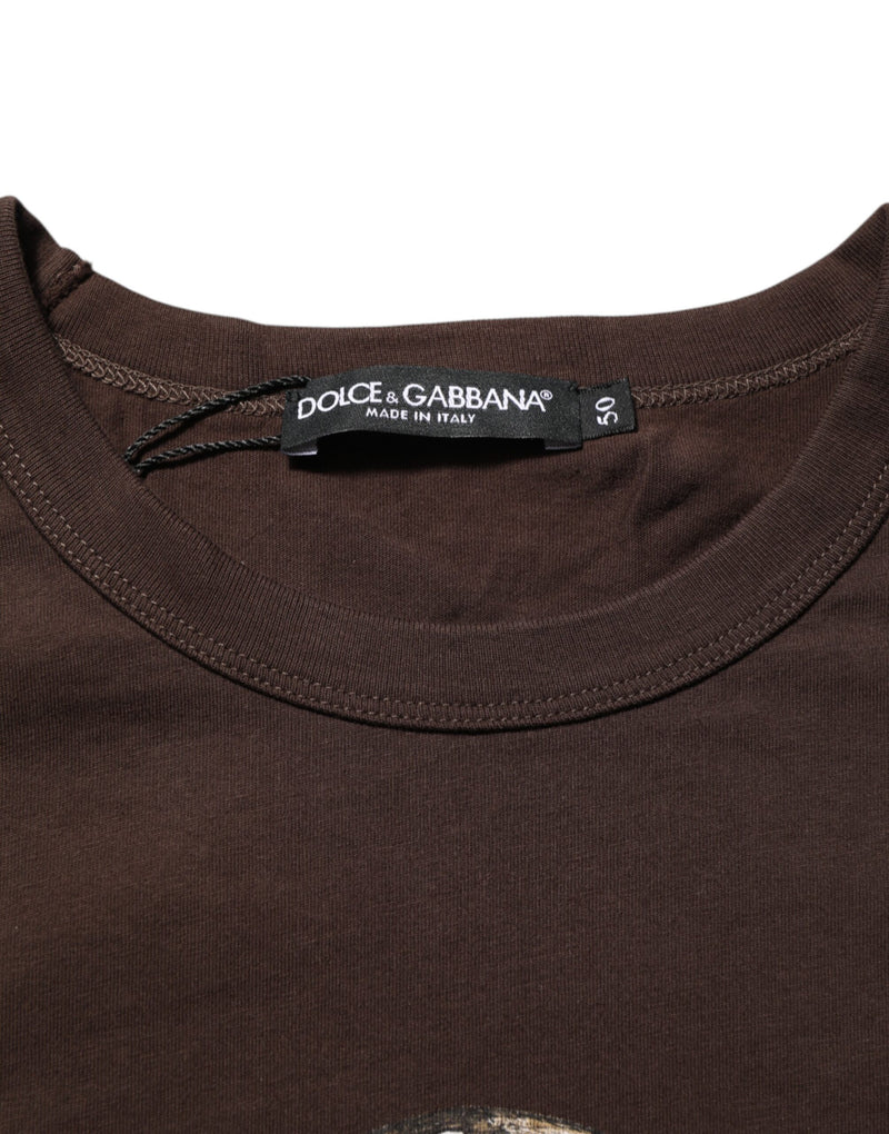 T-shirt Dolce &amp; Gabbana marron à col rond pour homme, imprimé pièces de laurier