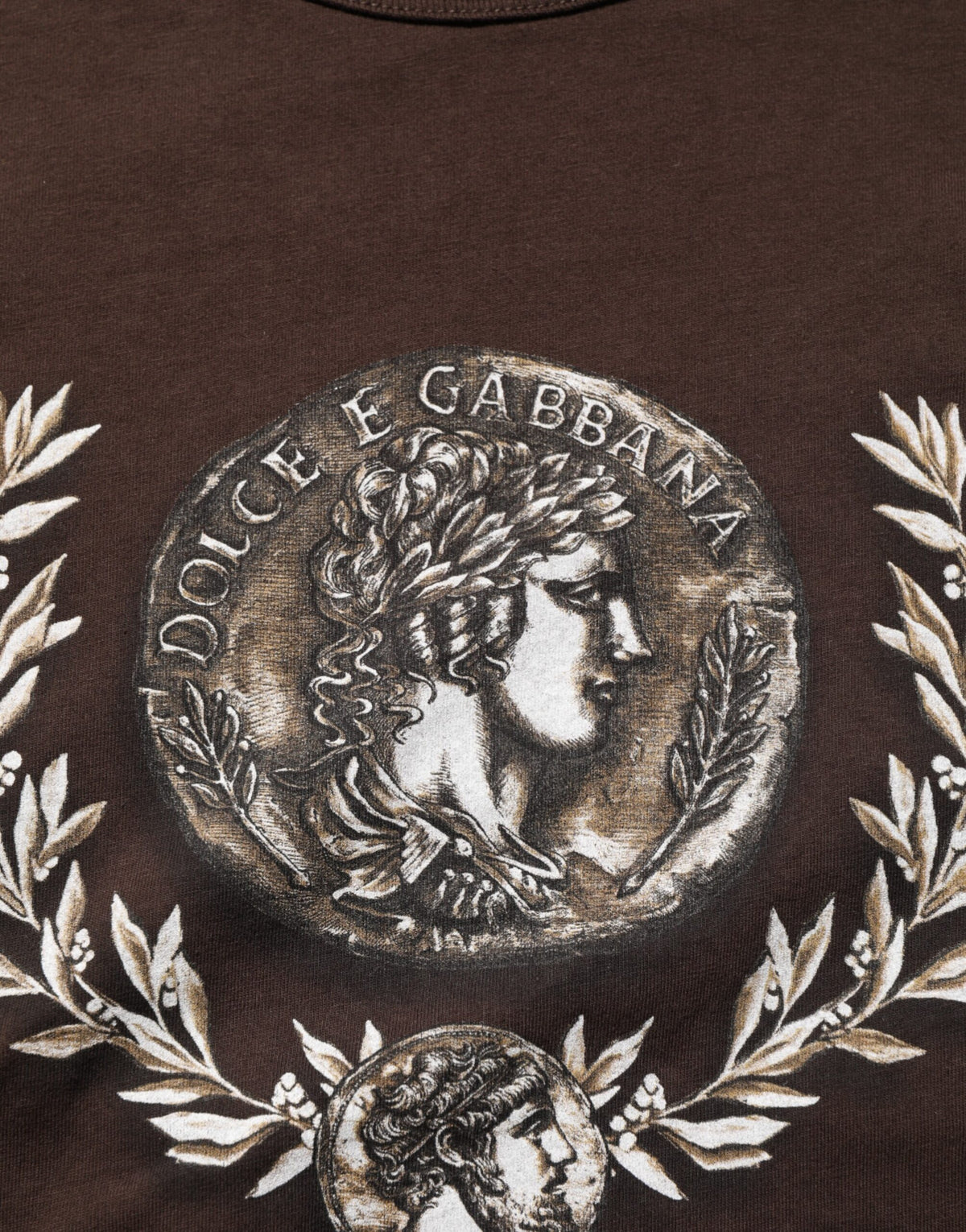 T-shirt Dolce &amp; Gabbana marron à col rond pour homme, imprimé pièces de laurier