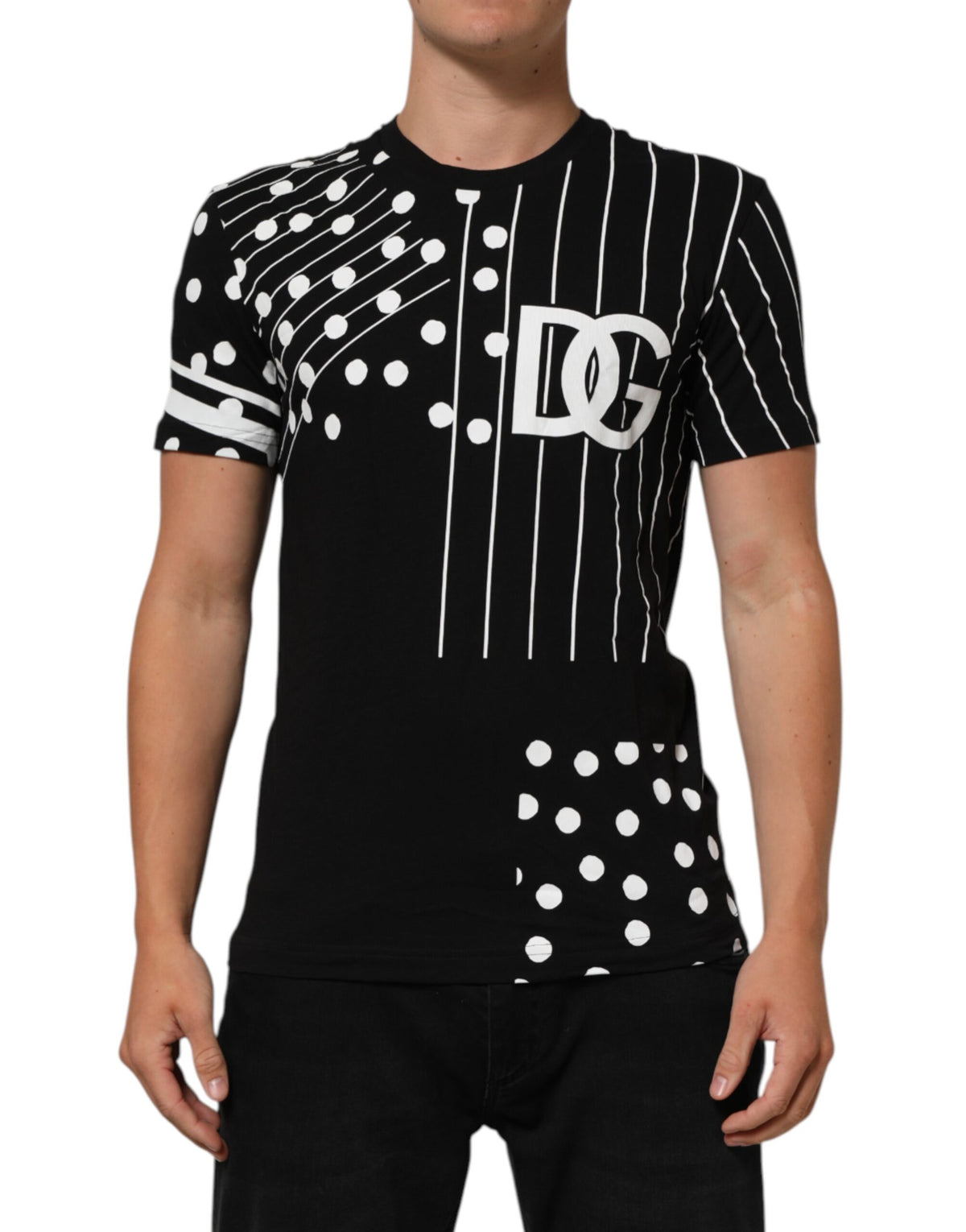 T-shirt en coton noir à pois et col rond de Dolce &amp; Gabbana