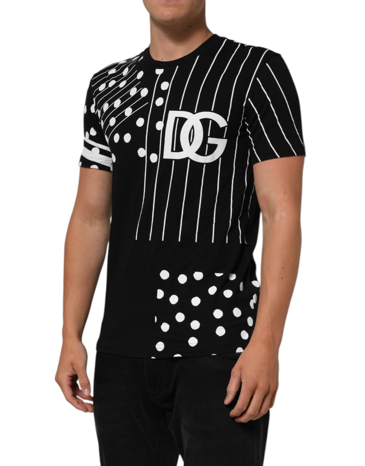 T-shirt en coton noir à pois et col rond de Dolce &amp; Gabbana