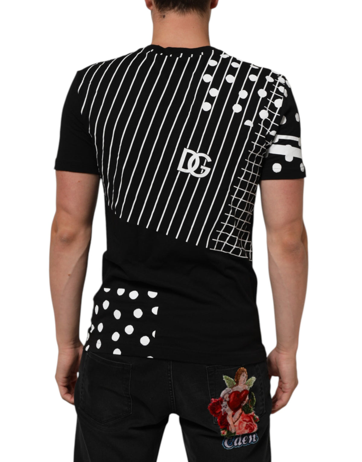 T-shirt en coton noir à pois et col rond de Dolce &amp; Gabbana
