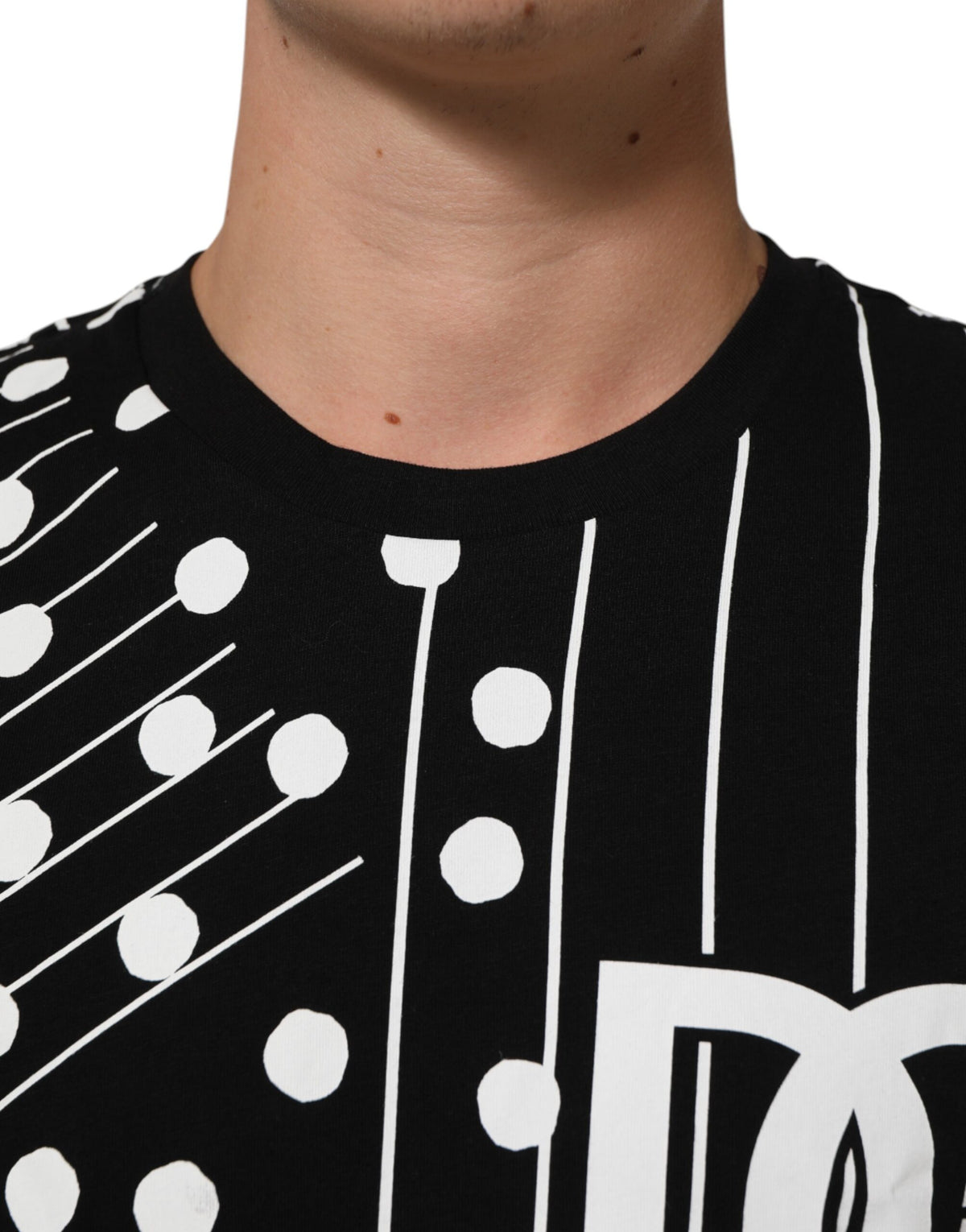 T-shirt en coton noir à pois et col rond de Dolce &amp; Gabbana