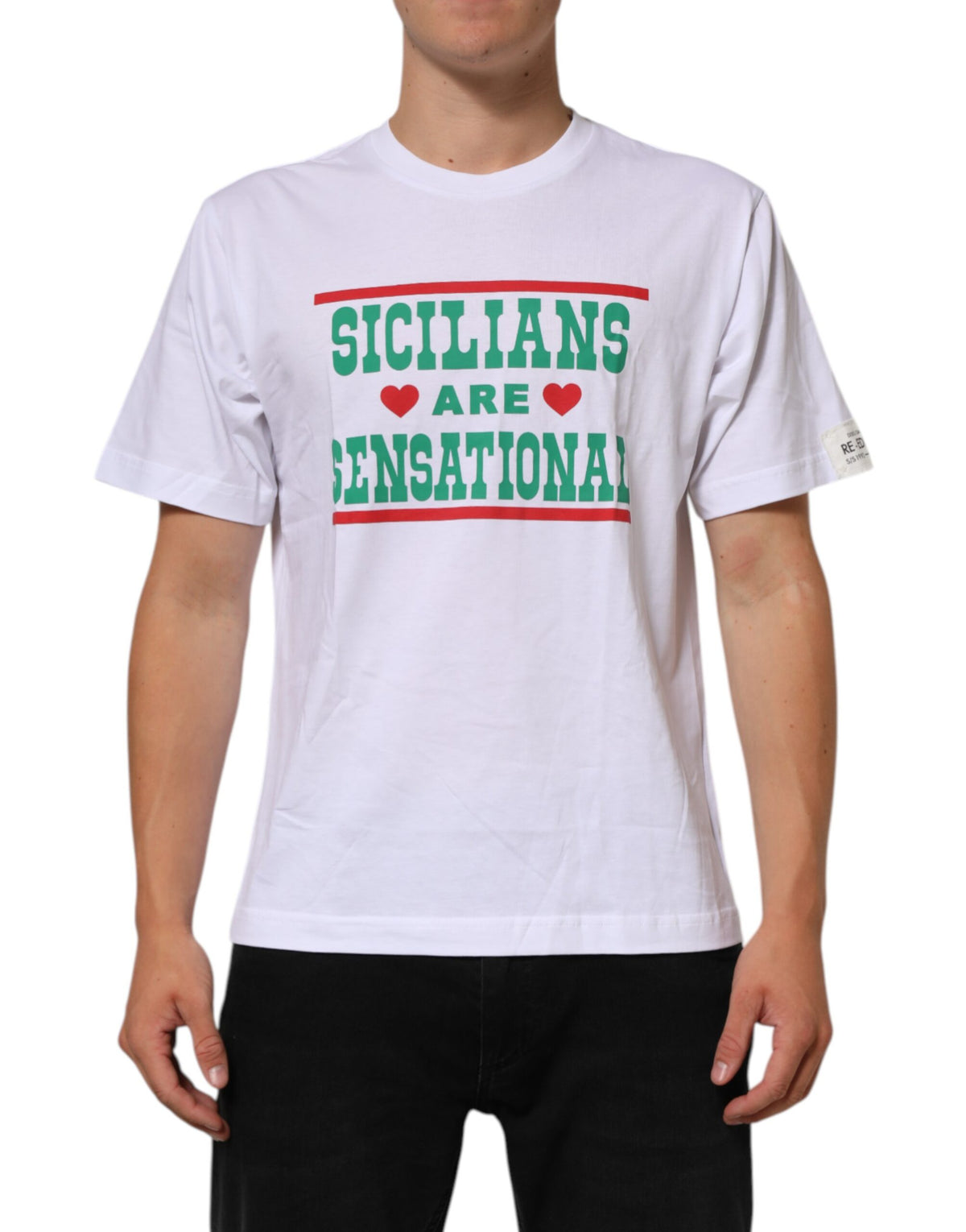 T-shirt en coton à col rond blanc avec imprimé graphique de Dolce &amp; Gabbana