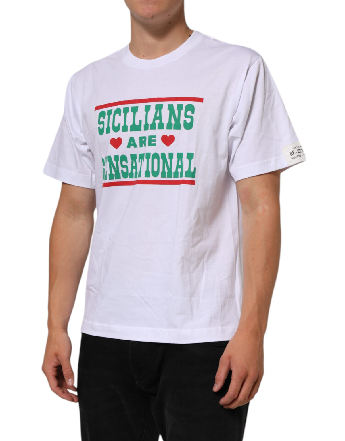 T-shirt en coton à col rond blanc avec imprimé graphique de Dolce &amp; Gabbana