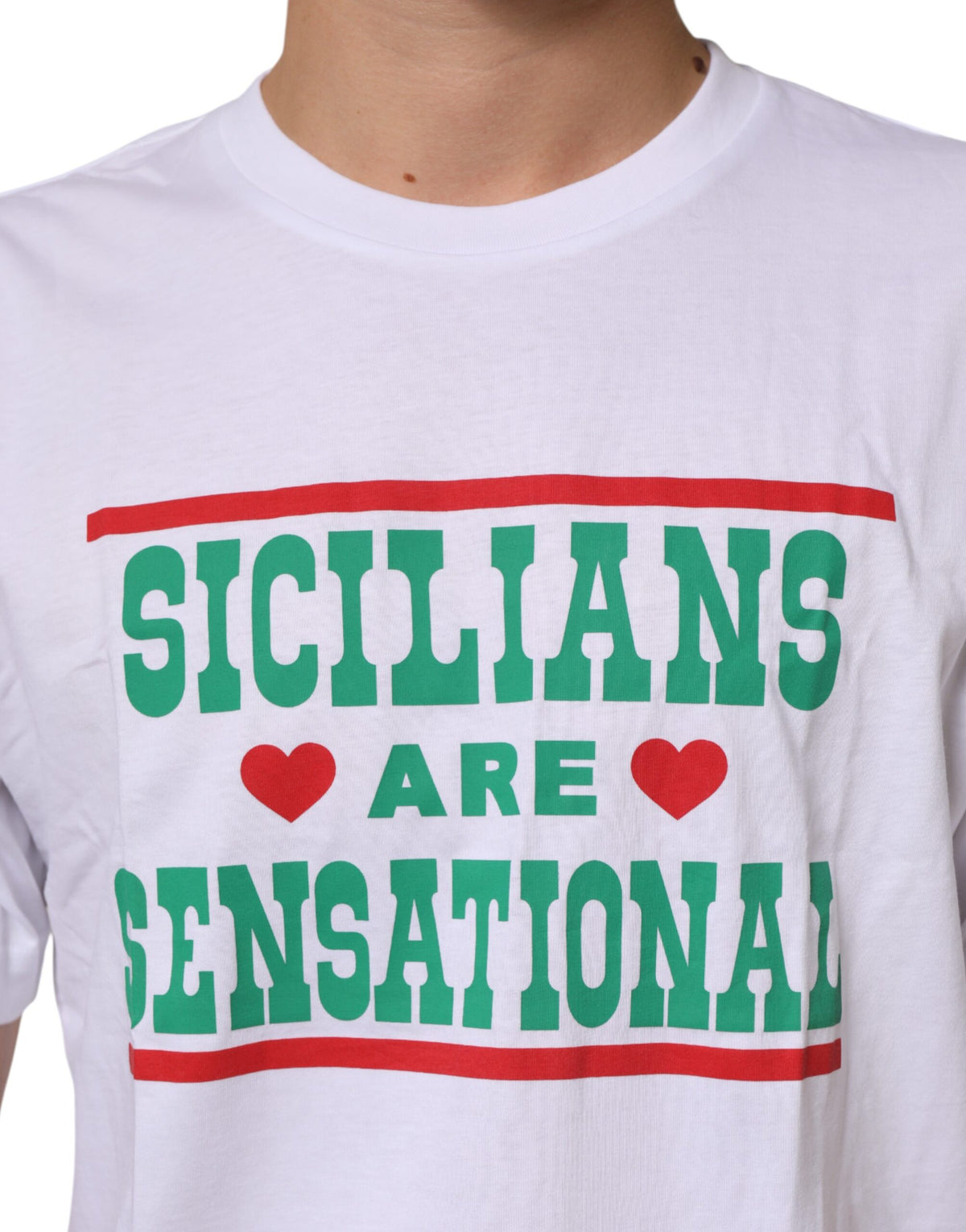 T-shirt en coton à col rond blanc avec imprimé graphique de Dolce &amp; Gabbana