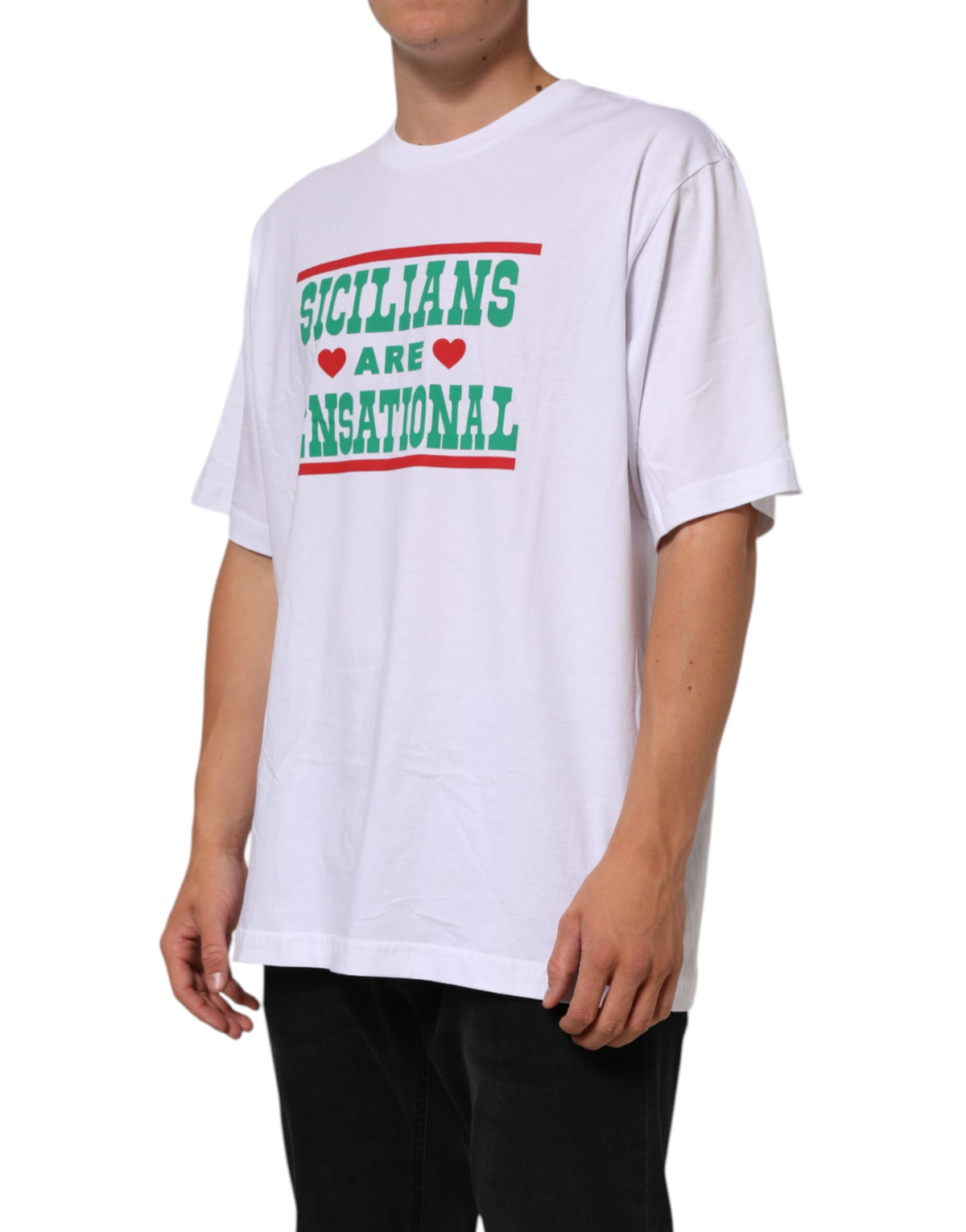 T-shirt en coton à col rond blanc avec imprimé graphique de Dolce &amp; Gabbana