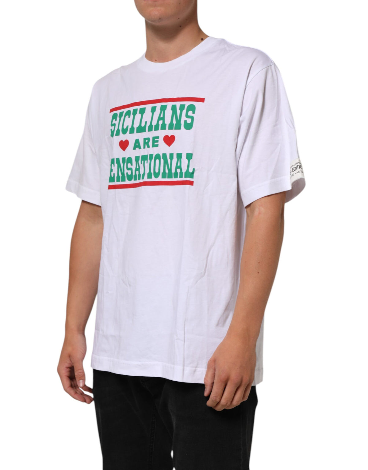 T-shirt en coton à col rond blanc avec imprimé graphique de Dolce &amp; Gabbana