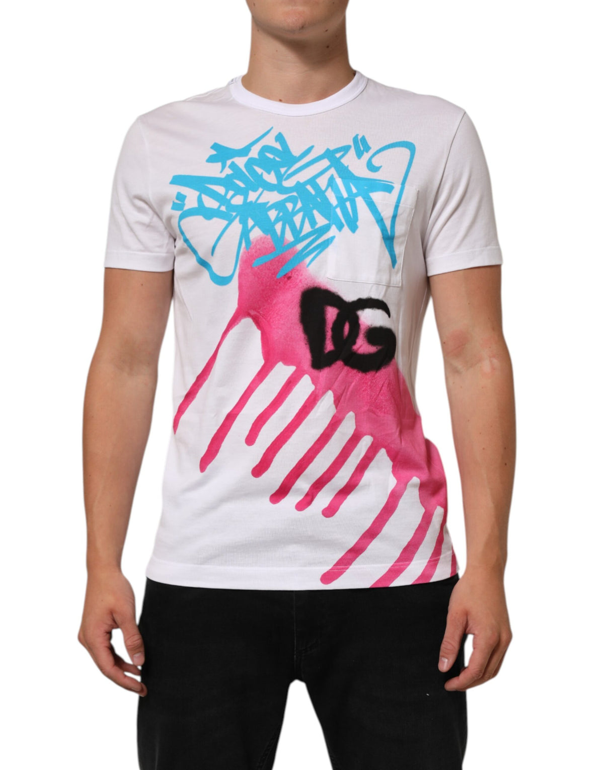 T-shirt en coton à col rond blanc avec imprimé graphique de Dolce &amp; Gabbana