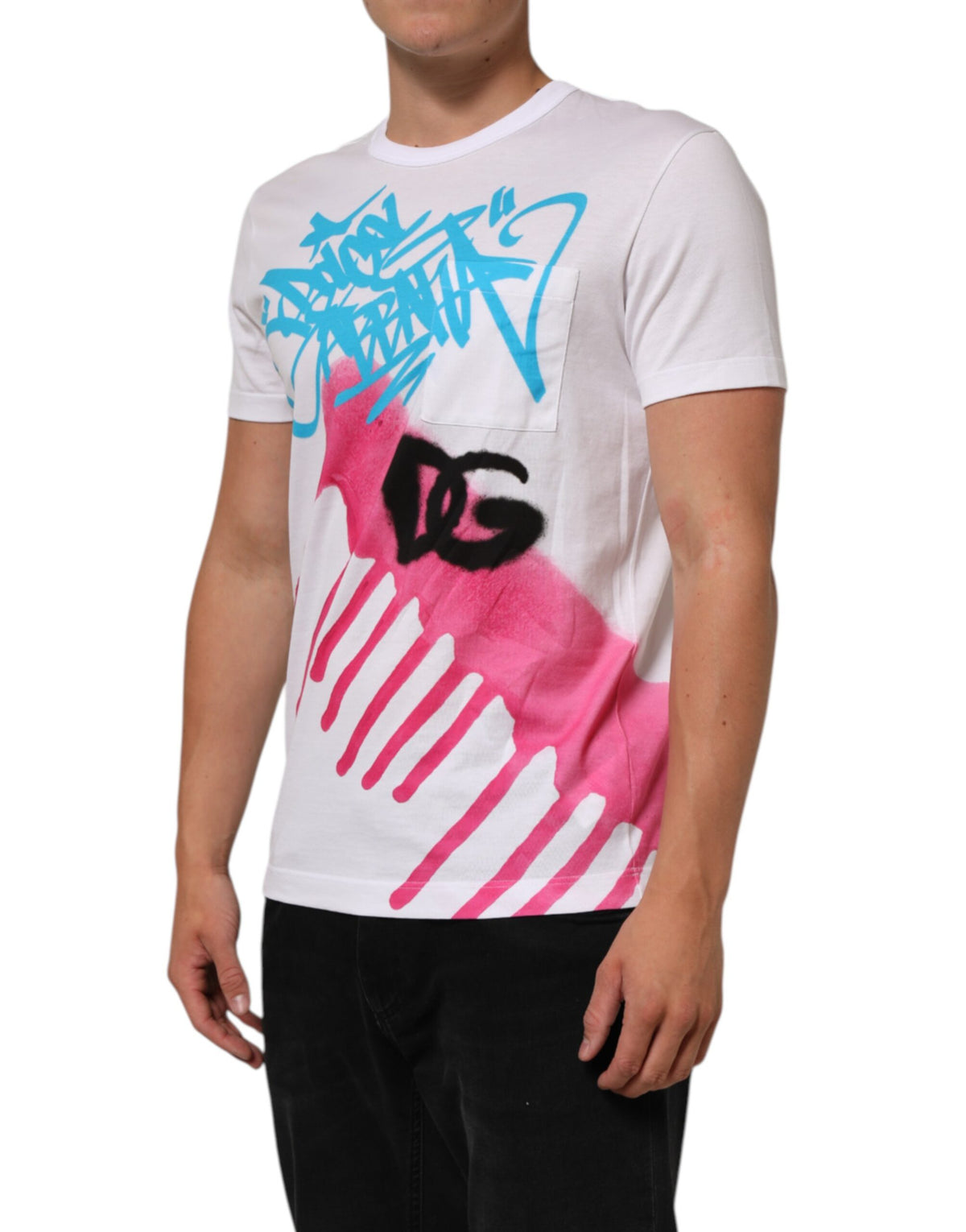 T-shirt en coton à col rond blanc avec imprimé graphique de Dolce &amp; Gabbana