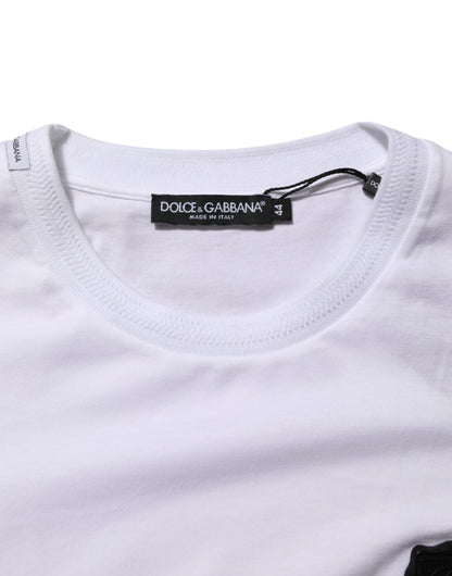 Dolce & Gabbana White Cotton Logo Patch Crew Neck  T-shirt