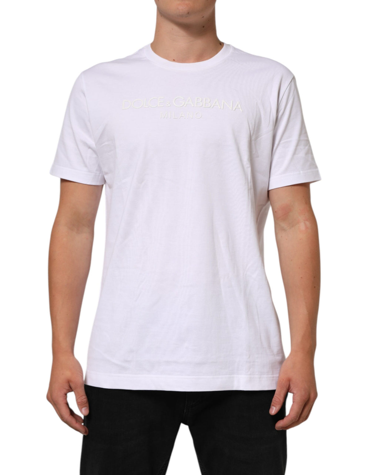 T-shirt blanc en coton à manches courtes et col rond de Dolce &amp; Gabbana