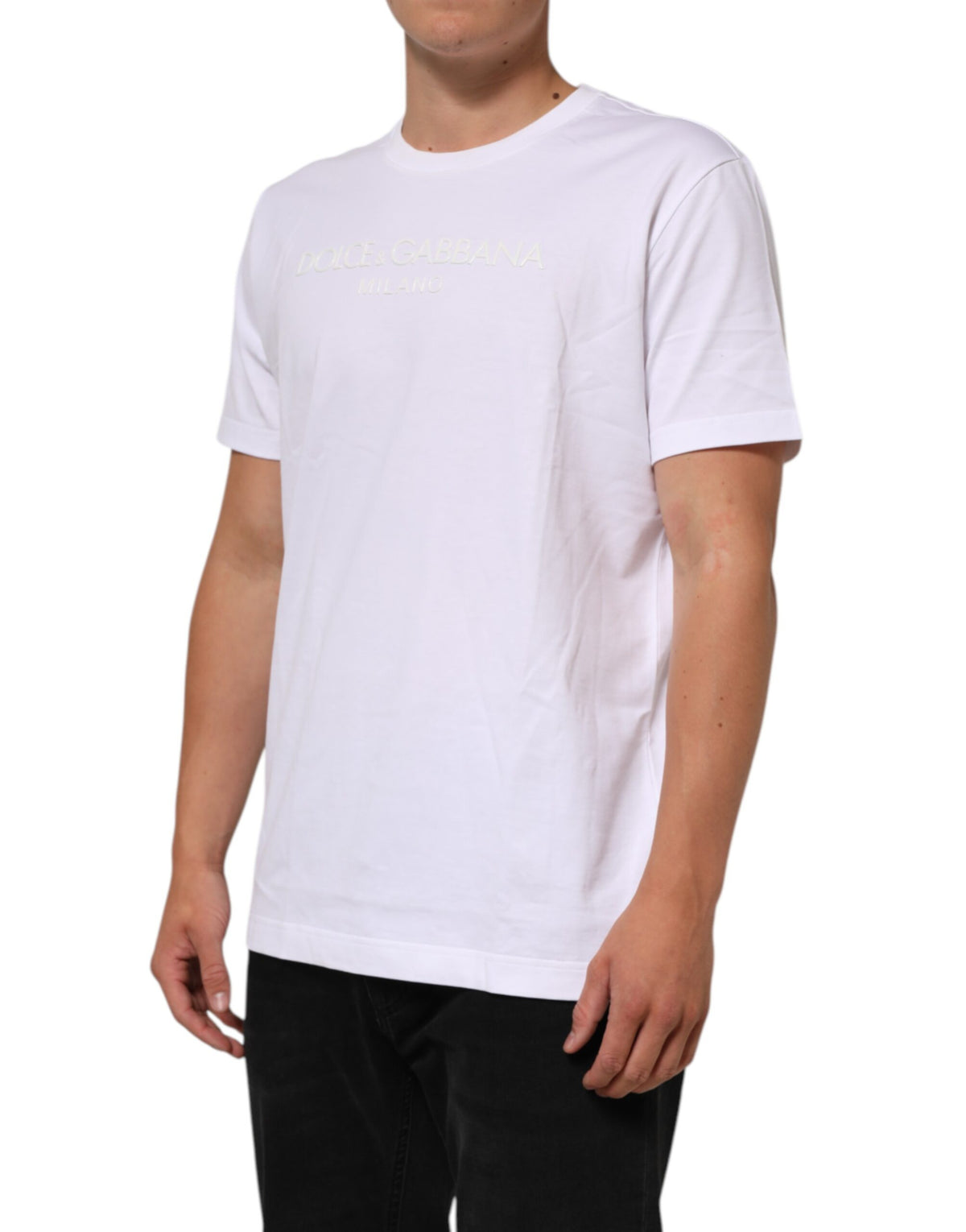 T-shirt blanc en coton à manches courtes et col rond de Dolce &amp; Gabbana