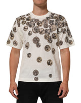 T-shirt homme Dolce &amp; Gabbana blanc à imprimé pièces de monnaie en coton, col rond