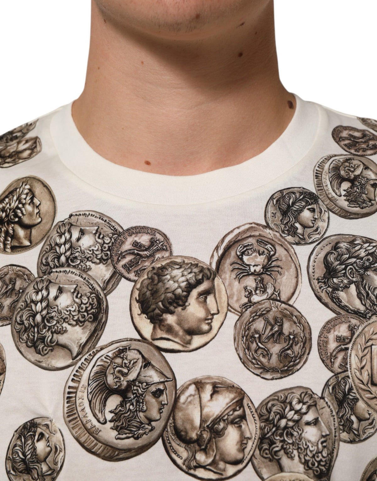 T-shirt homme Dolce &amp; Gabbana blanc à imprimé pièces de monnaie en coton, col rond