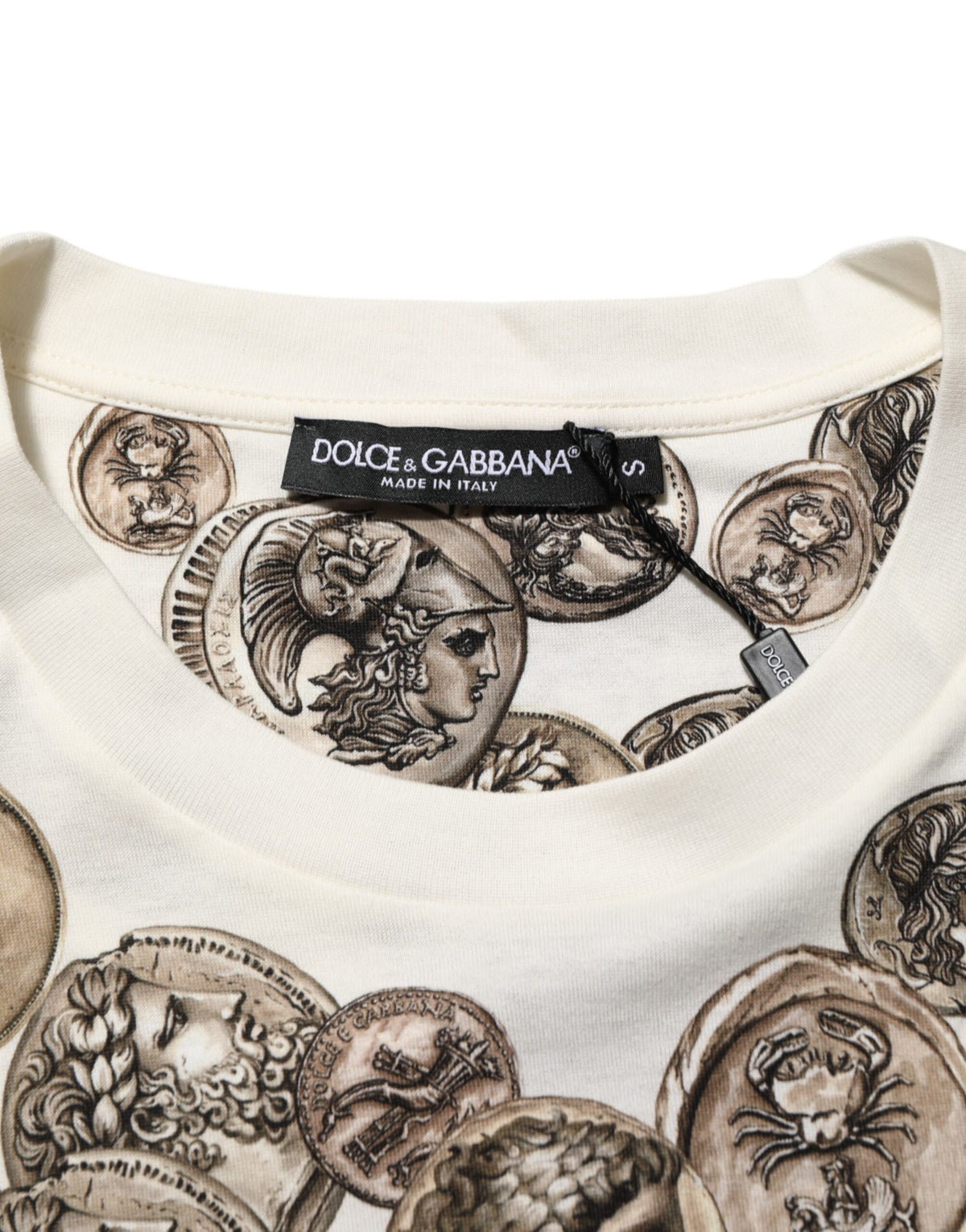 T-shirt homme Dolce &amp; Gabbana blanc à imprimé pièces de monnaie en coton, col rond