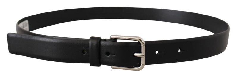 Ceinture Dolce &amp; Gabbana en cuir de veau noir avec boucle logo argentée