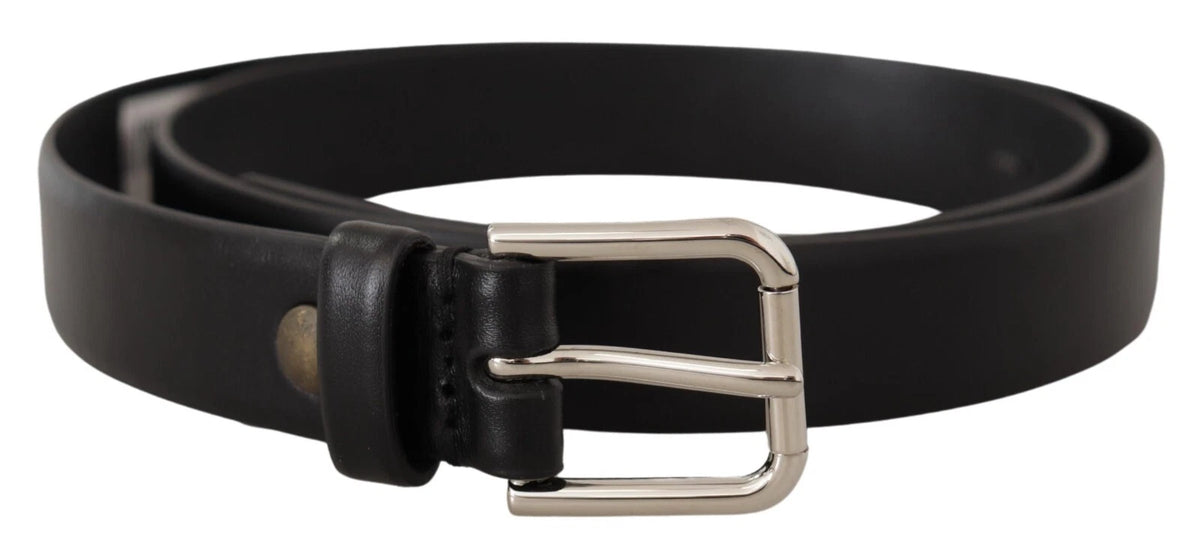 Ceinture Dolce &amp; Gabbana en cuir de veau noir avec boucle logo argentée