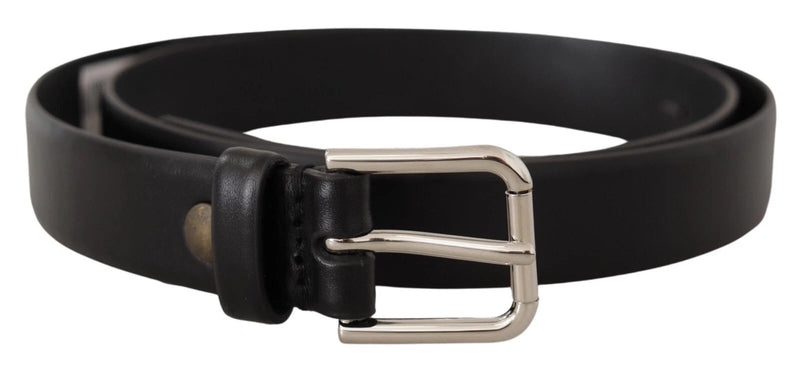 Ceinture Dolce &amp; Gabbana en cuir de veau noir avec boucle logo argentée