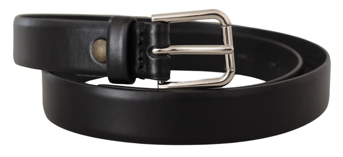 Ceinture Dolce &amp; Gabbana en cuir de veau noir avec boucle logo argentée