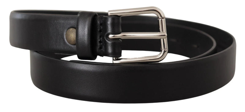 Ceinture Dolce &amp; Gabbana en cuir de veau noir avec boucle logo argentée