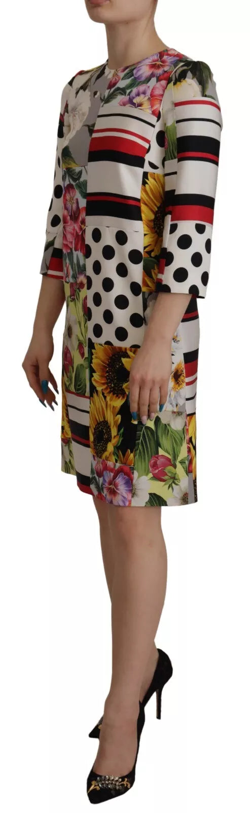 Robe Shift Florale Multicolore en Charmeuse Dolce & Gabbana