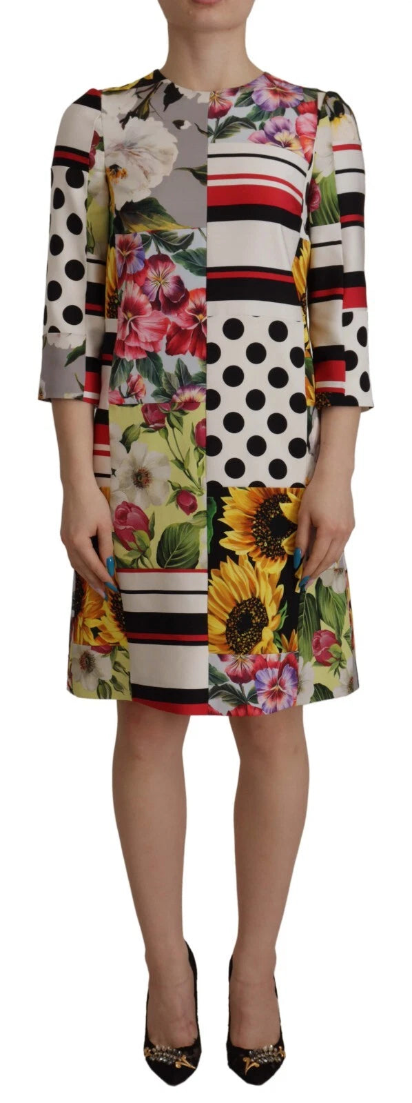Robe Shift Florale Multicolore en Charmeuse Dolce & Gabbana