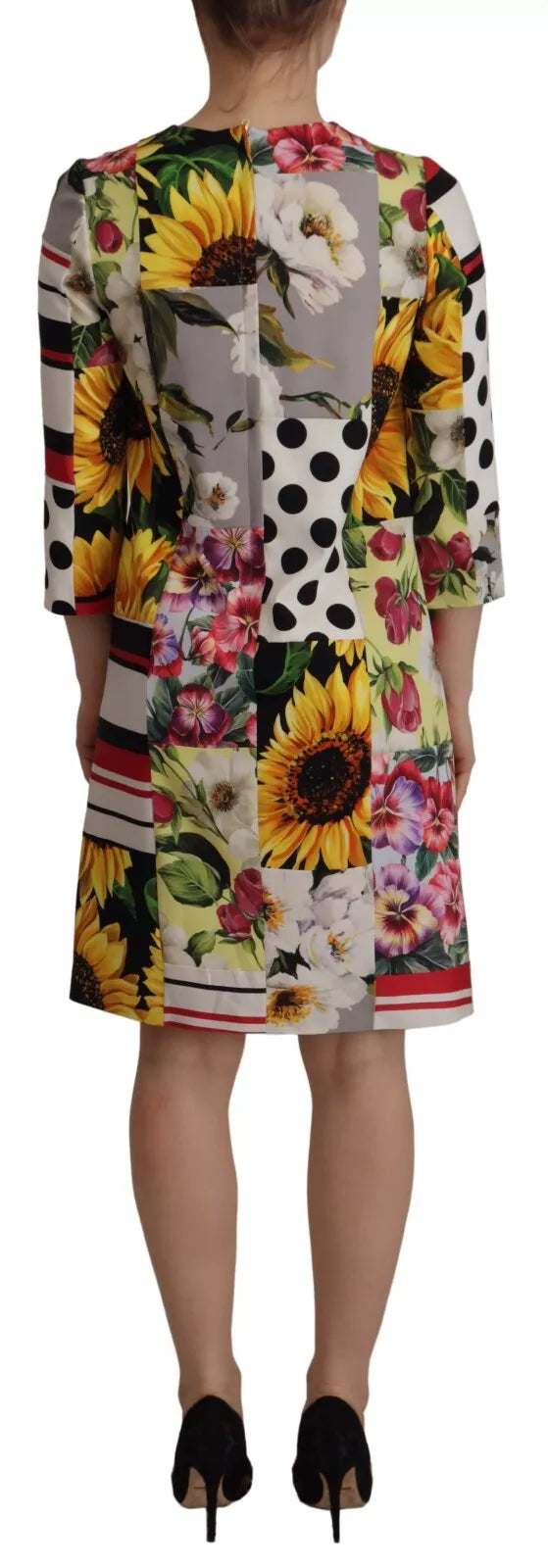 Dolce & Gabbana Multicolor Pachwork Charmeuse Floral Shift Dress